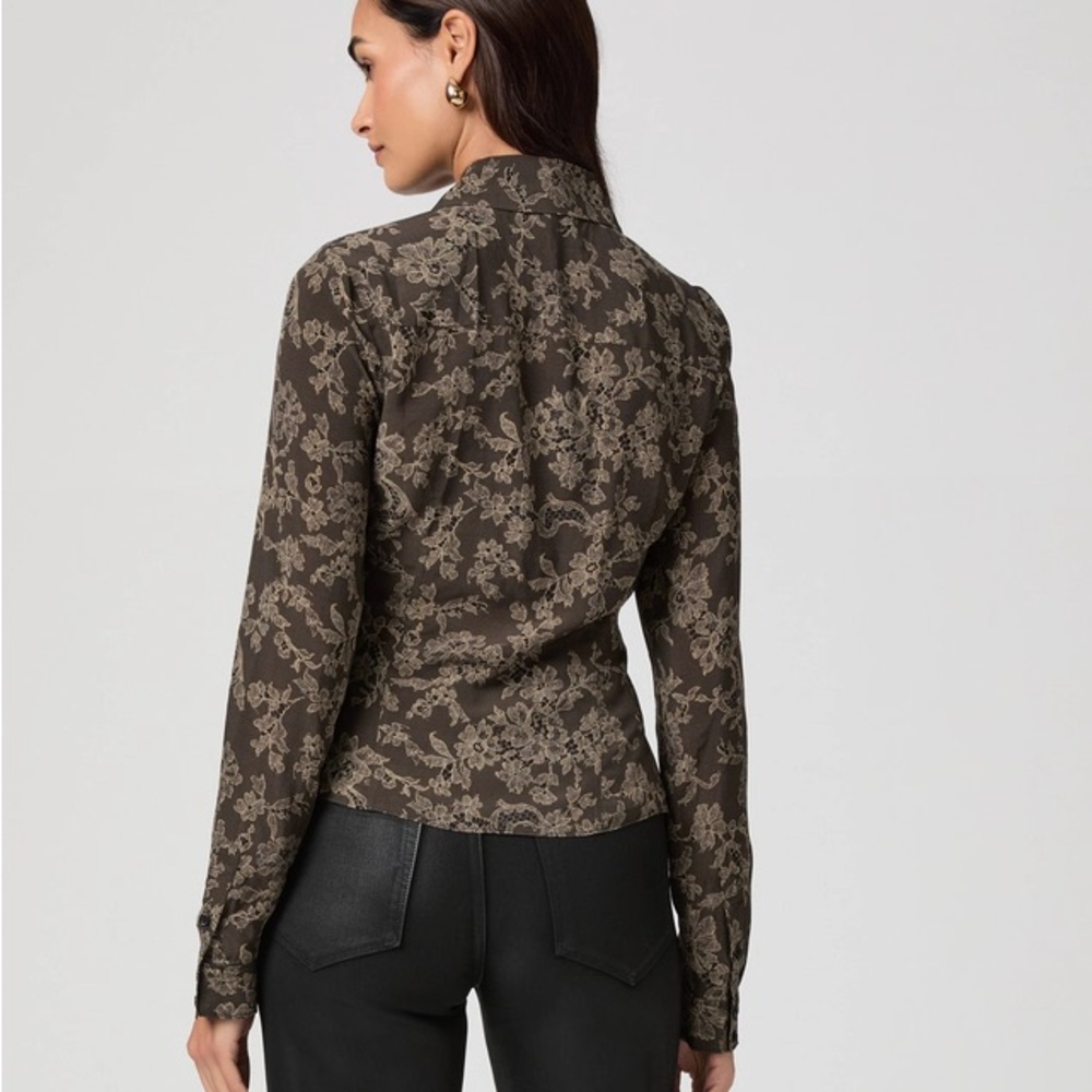 PAIGE Brown Floral Button-Down Shirt NWT - Picture 3 of 3